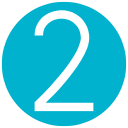 White number 2 on aqua blue circle background