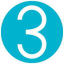 White number 3 on aqua blue circle background