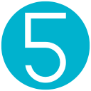 White number 5 on aqua blue circle background