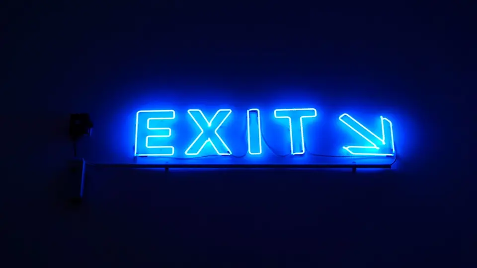 Blue neon Exit sign